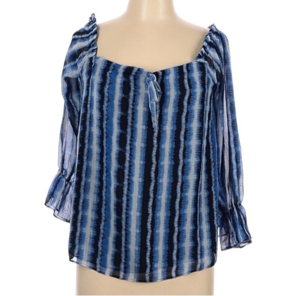 INC International Concepts Off Shoulder Top Size L Blue Semi-Sheer‎ Lightweight